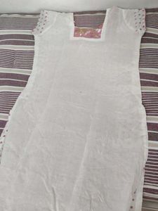 White Kurta with Pink Polka Dots &amp; Embroidery