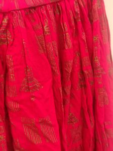 Printed Flared Red Ethic Skirt