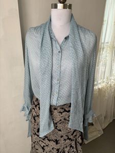 Light Blue Tie Neck Blouse