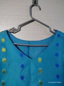 Beautiful Blue Kurta with Gold Polka Dots