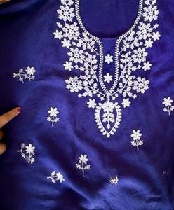 Elegant Blue Kurta with White Embroidery