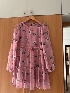 Pink Floral Tiered Chiffon Dress