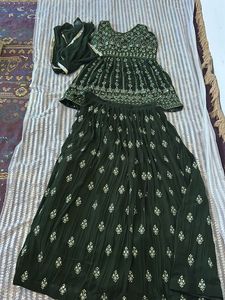 Elegant Green Embroidered Lehenga Set