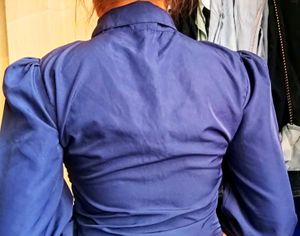 Navy Blue Smocked Collared Top