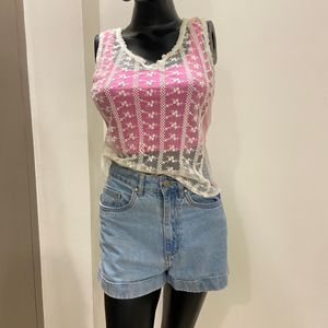 Bershka Embroidery Net Top