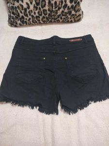 Black Embroidered Denim Shorts