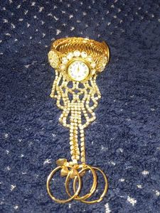 Exquisite Beaded Cuff Watch with Ring Set