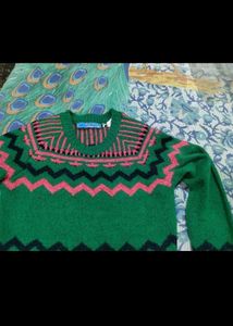 Green Geometric Knit Sweater