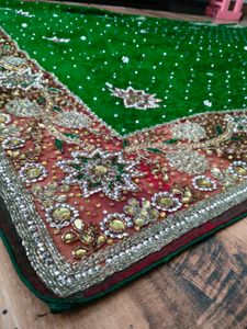 y2k Green heavy party wear  handwork Saree