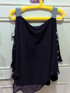 Sparkly Strap Cold Shoulder Top