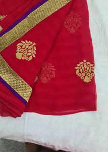 Red Saree with Gold Embroidery