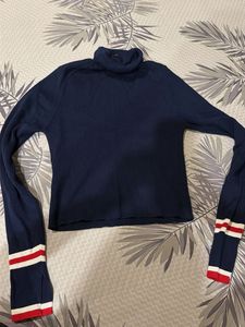 Navy Blue Ribbed Turtleneck Sweater