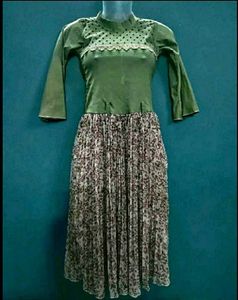 Green Floral Pleated Dress