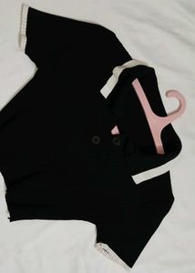 Black Cropped Polo Top