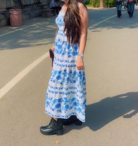Boho Blue Floral Maxi Dress