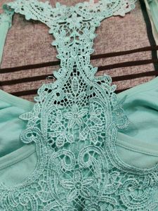 Teal Lace Trim Sports Bra