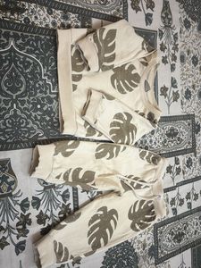 Cute Leaf Print Sweatshirt and Pants Set