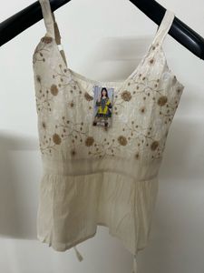 Embroidered Cream Cotton Camisole Top