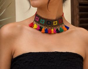 Boho Multicolor Tassel Choker Necklace