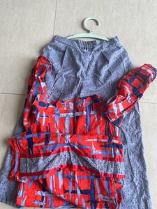 Red and grey kurta and plazo set