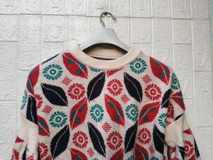 New with tag Korean Cozy Floral Print Knit Sweater