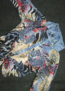 Distressed Print Button-Up Shirt