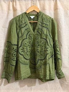 Embroidered cut-work blouse