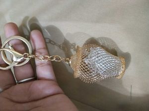 Gold Mesh Keychain with Crystal Accent