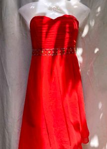 Stunning Red Strapless Embellished Waist Dress