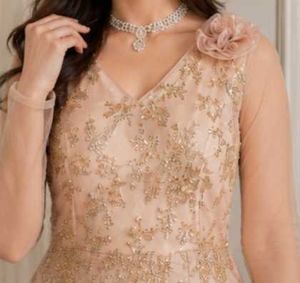 ✨ Exquisite Champagne Gold Sequined Gown –like new