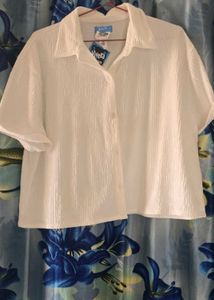 White Textured Button-Up Shirt