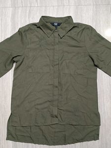 Women's Olive Green Button-Down Shirt