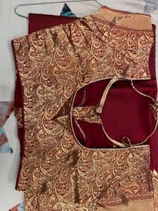 Maroon Saree with Gold Brocade Blouse
