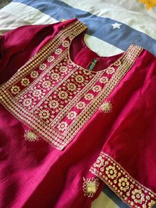 Elegant Maroon Kurta Set with Golden Embroidery