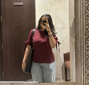 Maroon Tie-Sleeve Top