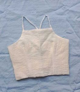 Crushed Texture Spaghetti Strap Crop Top