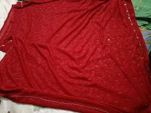 Elegant Red Embellished Saree