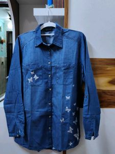 Denim Shirt with Butterfly Print