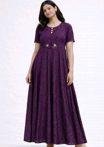 Elegant Purple Maxi Dress with Floral Detail