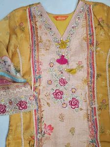 Yellow Floral Print Kurta Set with Dupatta