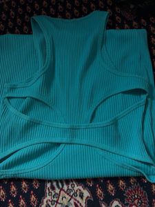 H&M Turquoise Ribbed Knit Midi Dress