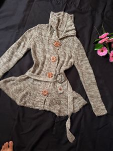 Womens Hooded Knit Cardigan with Belt