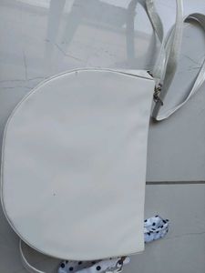 Stylish White Half Moon Handbag