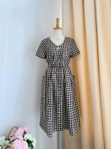 Chic Gingham Checkered Dress(Tie-waist)