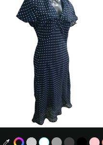 Polka Dot Navy Blue Long Dress Midi One Piece S&amp;M
