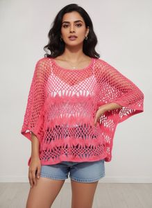 Neon Pink Crochet Poncho Top