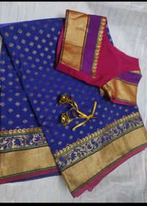 Elegant Blue &amp; Gold Banarasi Silk Saree