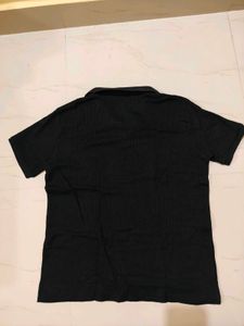 Classic Black Ribbed Polo Shirt