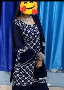 Navy Blue Mirror Work Sharara Set