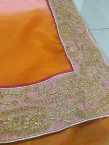 Saree Set: Peach &amp; Navy Blue